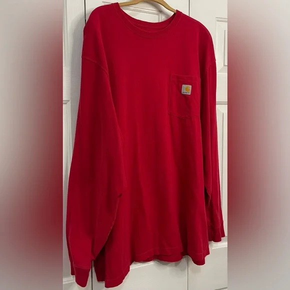 Carhartt Men’s Loose Fit Heavyweight Long Sleeve Pocket Work T-shirt 2XL Red - Picture 3 of 5